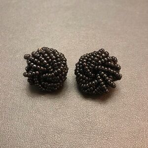 VTG Black Beaded Stud Earrings